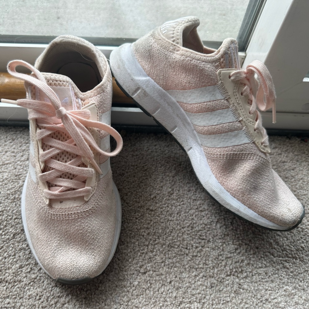 Women’s Adidas Swift Run lace up, pink/white, running shoes, size 6